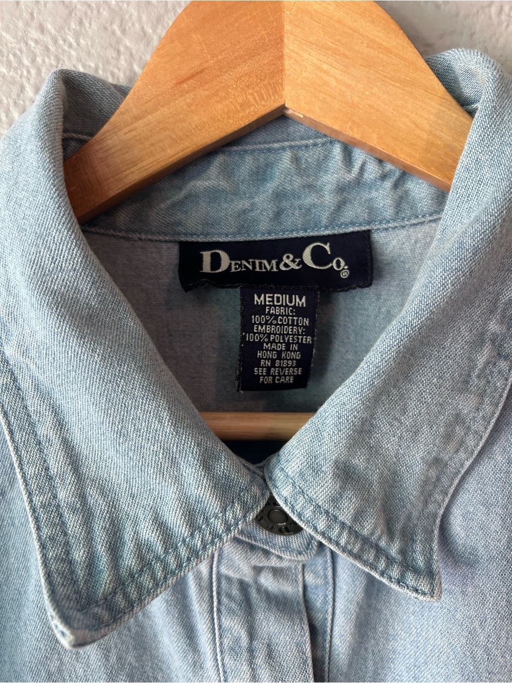Denim&Co Light Wash Denim Button-Front Jacket Shirt with Embroidery - Picture 2 of 4